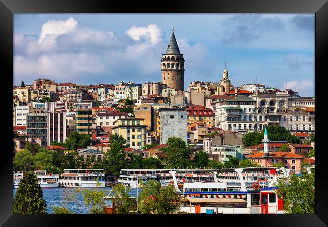 City Of Istanbul Cityscape With Galata Tower Framed Print by Artur Bogacki