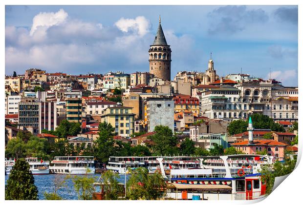 City Of Istanbul Cityscape With Galata Tower Print by Artur Bogacki