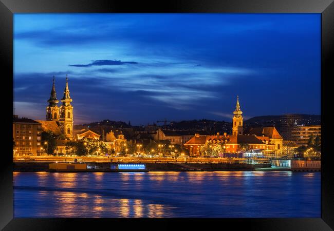 River View of Budapest City at Twilight Evening Framed Print by Artur Bogacki
