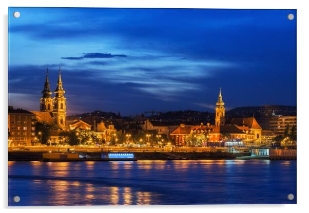 River View of Budapest City at Twilight Evening Acrylic by Artur Bogacki