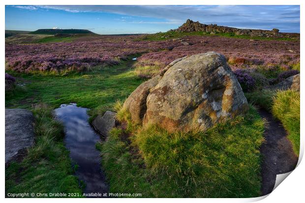 Higger Tor and Over Owler Tor at last light Print by Chris Drabble