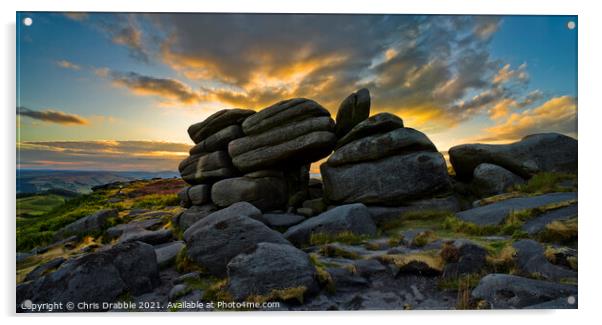 Higger Tor at sunset Acrylic by Chris Drabble