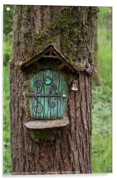 green door in a tree Acrylic by Chris Willemsen