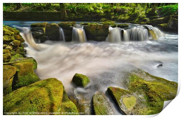 The waterfall at Yorkshire Bridge Print by Chris Drabble