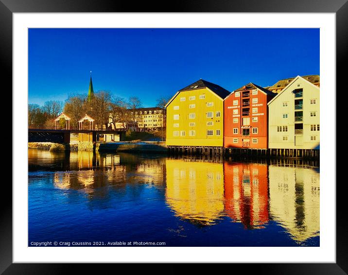 Canal buildings in Norway Framed Mounted Print by Wall Art by Craig Cusins