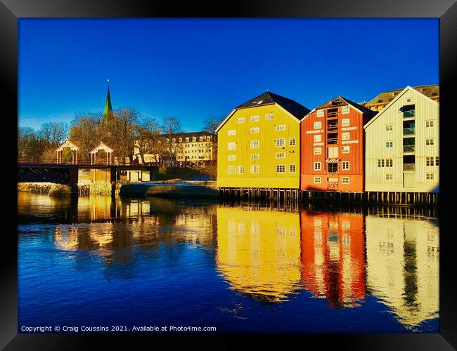 Canal buildings in Norway Framed Print by Wall Art by Craig Cusins