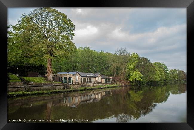 Reflections of the  Boathouse Inn Saltaire Framed Print by Richard Perks