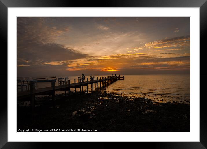 Sunset Pier Silhouette Framed Mounted Print by Roger Worrall