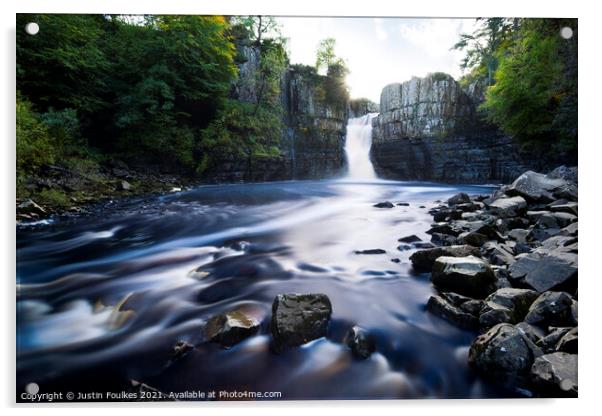 High Force waterfall, River Tees, County Durham Acrylic by Justin Foulkes
