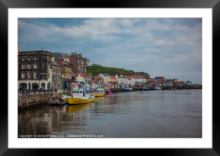 Whitby Yellow Boats Framed Mounted Print by Richard Perks