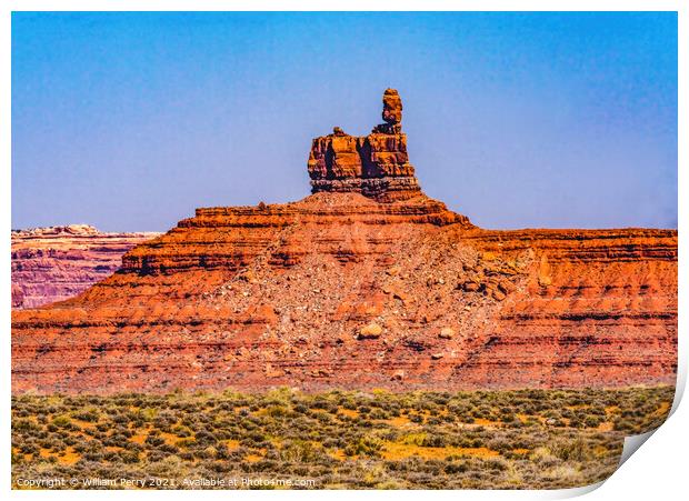 Sitting Hen Rock Formation Canyon Cliff Monument Valley Utah Print by William Perry