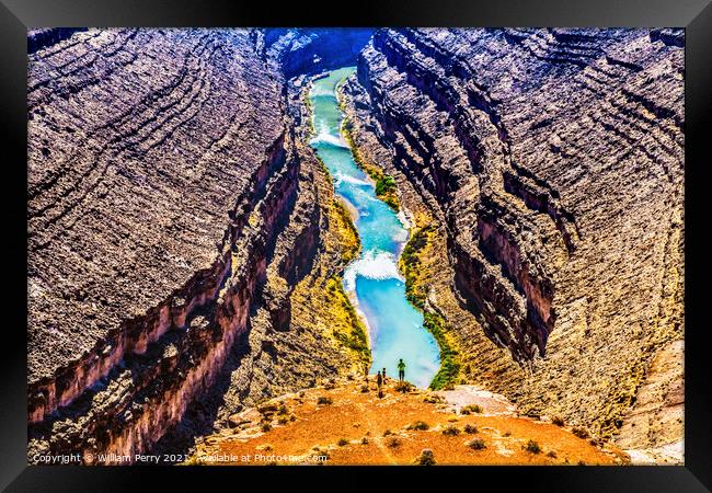 Great Goosenecks Rock Formation Toruists San Juan River Mexican  Framed Print by William Perry
