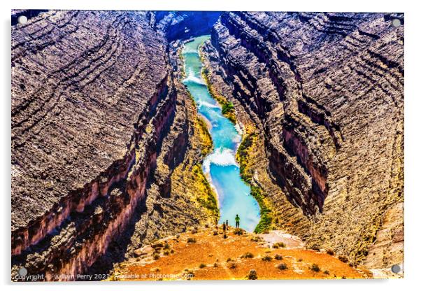 Great Goosenecks Rock Formation Toruists San Juan River Mexican  Acrylic by William Perry