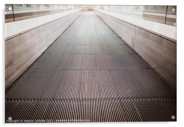 Flat escalator in a shopping mall without people, luminous unfoc Acrylic by Joaquin Corbalan