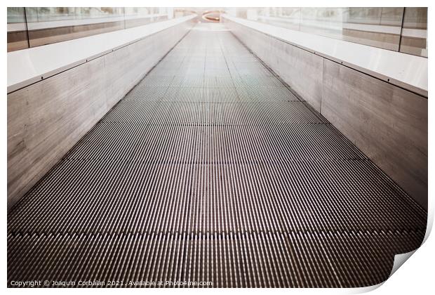 Flat escalator in a shopping mall without people, luminous unfoc Print by Joaquin Corbalan