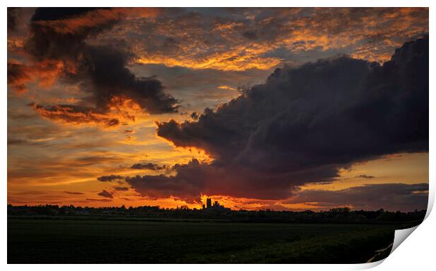Sunset behind Ely Cathedral, 17th May 2021 Print by Andrew Sharpe