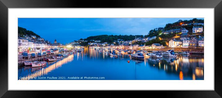 Looe night time panorama, Cornwall Framed Mounted Print by Justin Foulkes