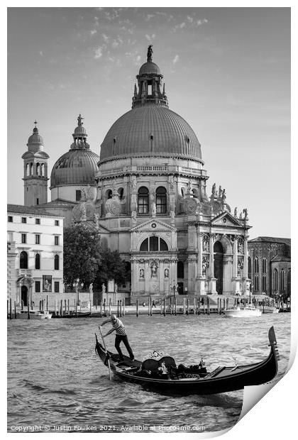 Gondolier on the Grand Canal, Venice, Italy Print by Justin Foulkes