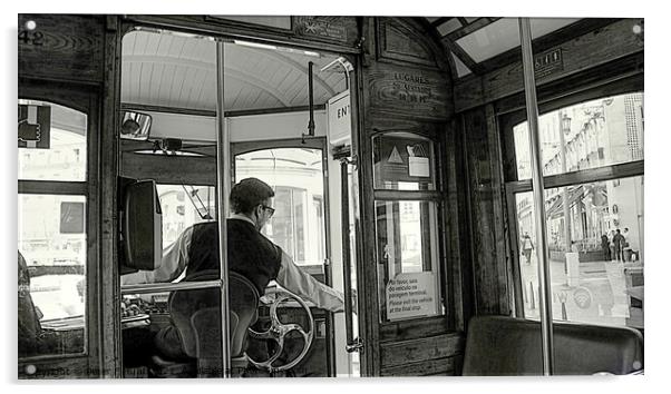 Lisbon City The Tram Driver Acrylic by Peter F Hunt