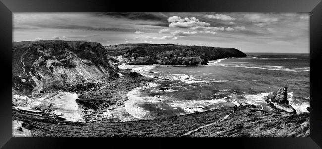 Cornwall sea and coast monochrome panorama Framed Print by mark humpage