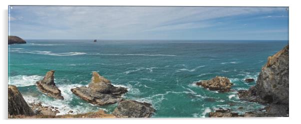 Cornwall sea and rocky coast panorama Acrylic by mark humpage