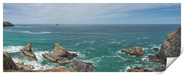 Cornwall sea and rocky coast panorama Print by mark humpage