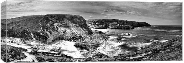 Cornwall sea and coast monochrome panorama Canvas Print by mark humpage