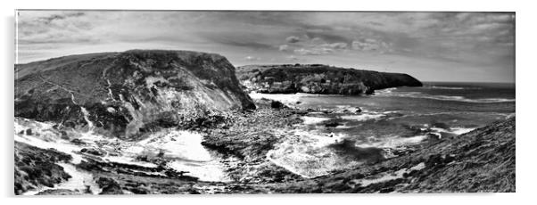 Cornwall sea and coast monochrome panorama Acrylic by mark humpage