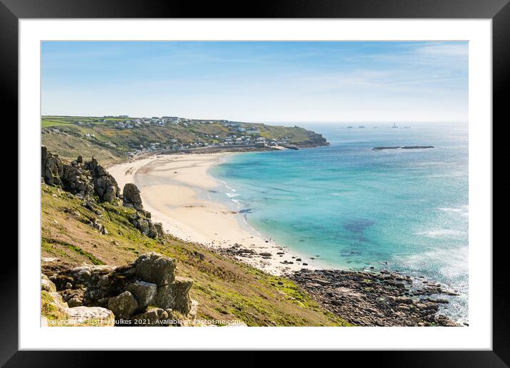 Sennen Cove Beach, near Land's End, Cornwall Framed Mounted Print by Justin Foulkes