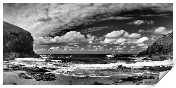 Cornwall sea and coast monochrome panorama Print by mark humpage