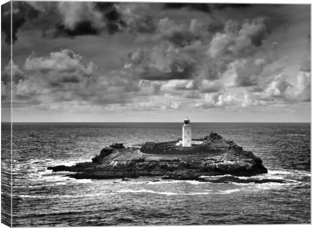 Godrevy Lighthouse monochrome Canvas Print by mark humpage