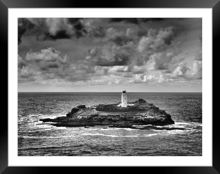 Godrevy Lighthouse monochrome Framed Mounted Print by mark humpage