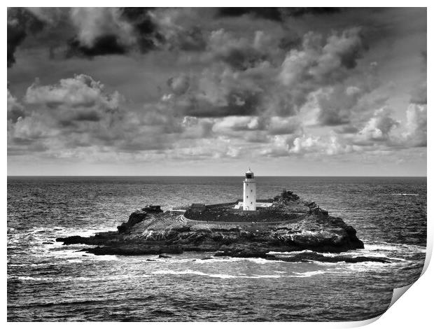 Godrevy Lighthouse monochrome Print by mark humpage