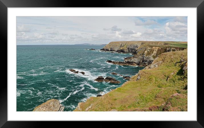 Cornwall sea and rocky coastline panorama Framed Mounted Print by mark humpage