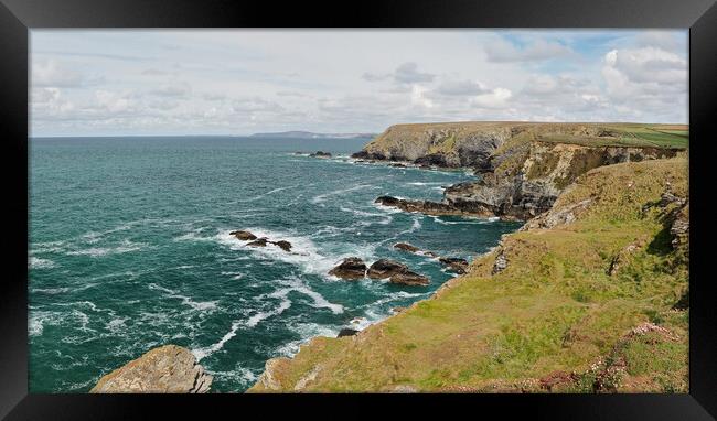 Cornwall sea and rocky coastline panorama Framed Print by mark humpage