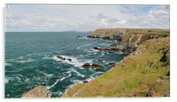 Cornwall sea and rocky coastline panorama Acrylic by mark humpage