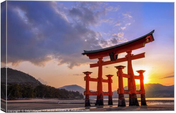 Great torii of Miyajima at sunset, Japan Canvas Print by Delphimages Art