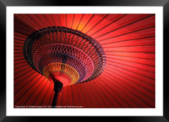 Japanese red umbrella view from inside Framed Mounted Print by Delphimages Art