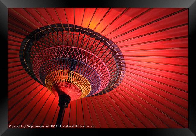 Japanese red umbrella view from inside Framed Print by Delphimages Art