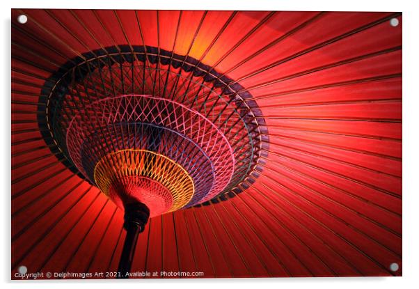 Japanese red umbrella view from inside Acrylic by Delphimages Art