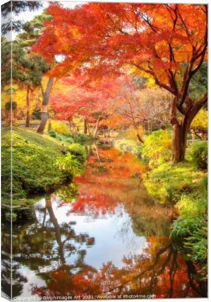 Tokyo, Japan. Foliage in a japanese garden in autu Canvas Print by Delphimages Art