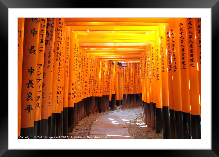 Kyoto, Japan. Torii gates at Fushimi Inari Framed Mounted Print by Delphimages Art