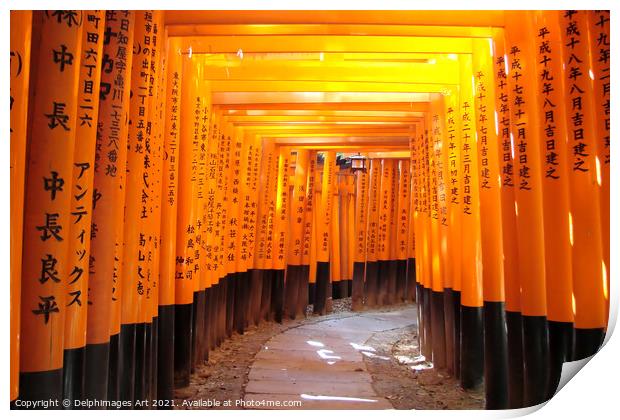 Kyoto, Japan. Torii gates at Fushimi Inari Print by Delphimages Art