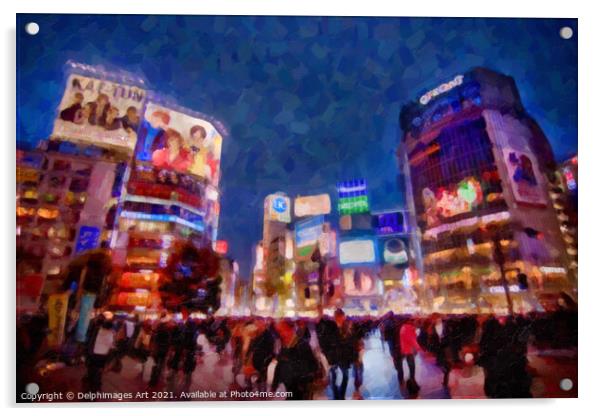 Japan. Shibuya crossing in Tokyo at night Acrylic by Delphimages Art