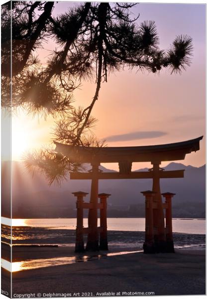 Japan. Great torii of Miyajima in the sunset Canvas Print by Delphimages Art
