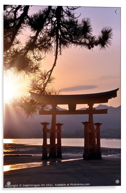 Japan. Great torii of Miyajima in the sunset Acrylic by Delphimages Art