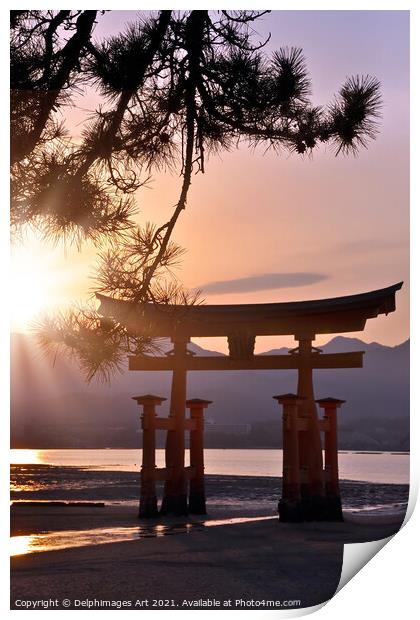 Japan. Great torii of Miyajima in the sunset Print by Delphimages Art