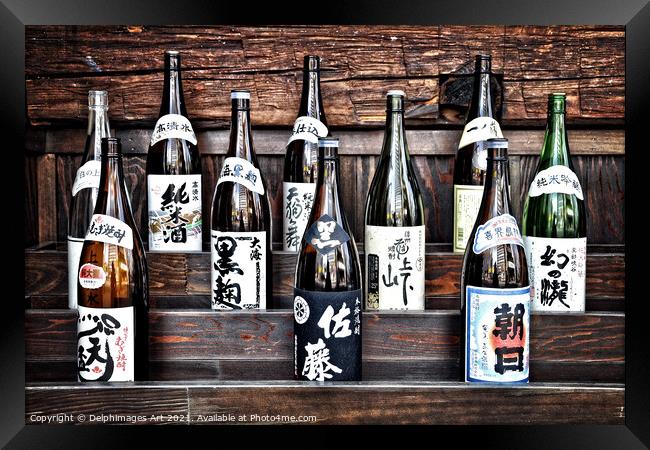 Choice of sake collection of japanese sake bottles Framed Print by Delphimages Art