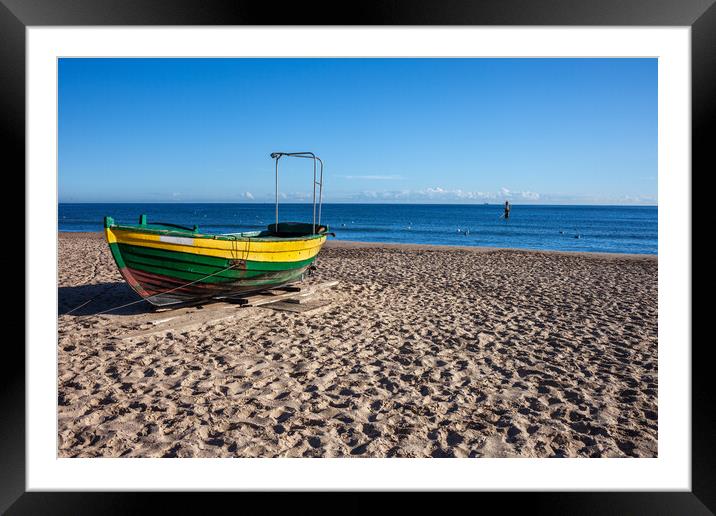 Boat on Sandy Beach at Baltic Sea in Poland Framed Mounted Print by Artur Bogacki