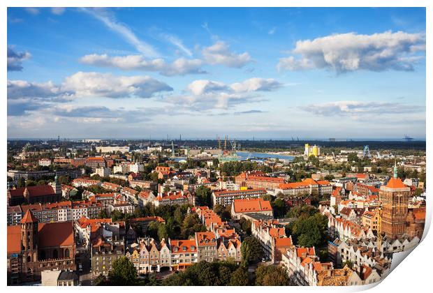 Old Town Of Gdansk City Aerial View Print by Artur Bogacki